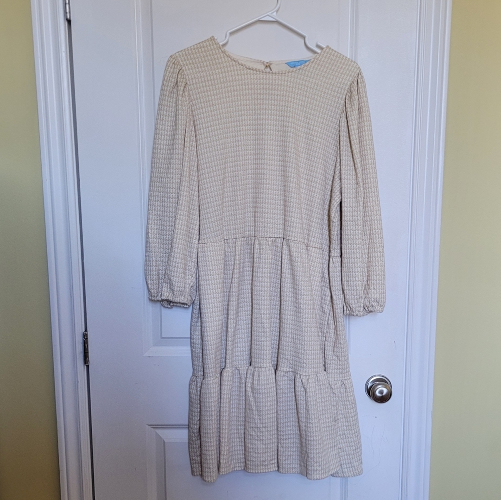Draper James dress gold white houndstooth sparkle lined plus size XL neutral
